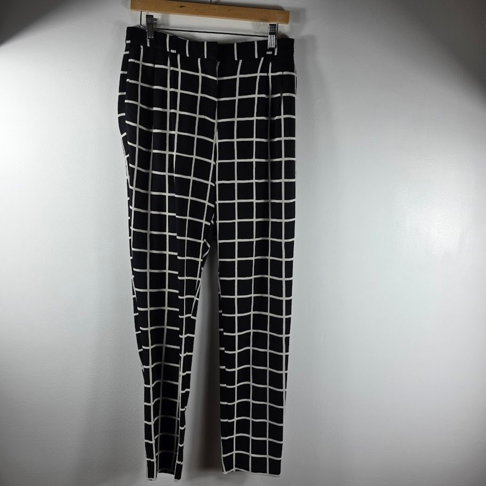 Marimekko Women Black White Grid Print Trousers Pants‎ Size Medium